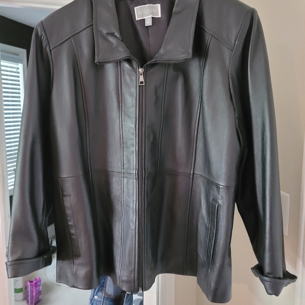Guillaume Classic Black Leather Jacket, 2X
